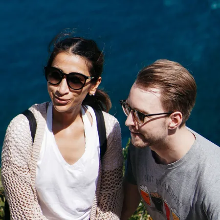 Happy travel couple John and Luna from United Kingdom giving review for Bali Assist Co