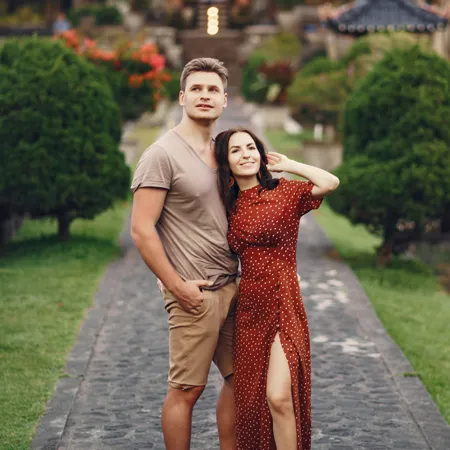 Honeymoon couple Mia and Jack from Australia reviewing custom Bali tour service by Bali Assist Co