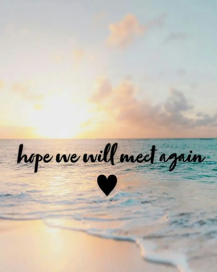 Peaceful sunset over ocean waves with text saying hope we will meet again representing end of The Ultimate Bali Journey by Bali Assist Co
